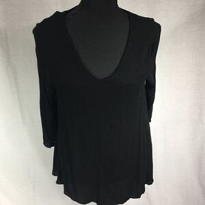 Niche medium black layered long sleeved top rayon polyester soft
